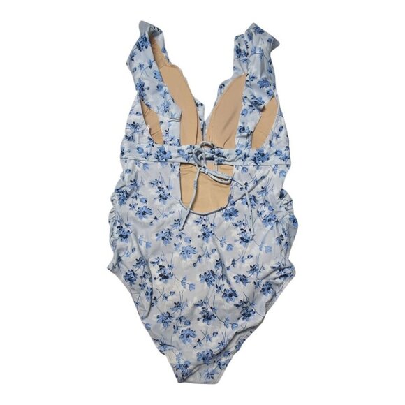 A Pea in the Pod Maternity Swimsuit Coquette Ditsy Floral Ruffle Deep V Large - Picture 2 of 11